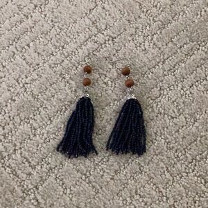 Navy Blue Tassel Earrings with Brown Beads new in box